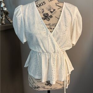 White Flutter Sleeve Wrap Blouse